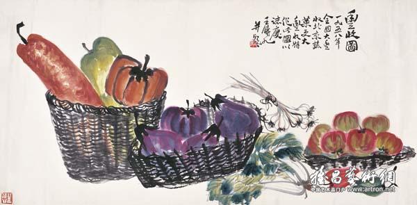 王铸九《丰收图》 中国画 68x137cm 1958