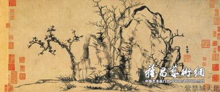 元 赵孟頫《秀石疏林图》纸本墨笔 27.5x62.8厘米