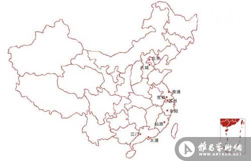 中国红木家具主要产地分布图(制图：《古典工艺家具》)