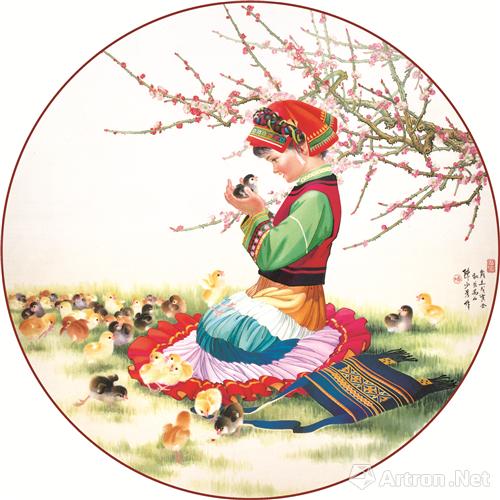 陈少芳广绣代表作品 《我爱小鸡群》