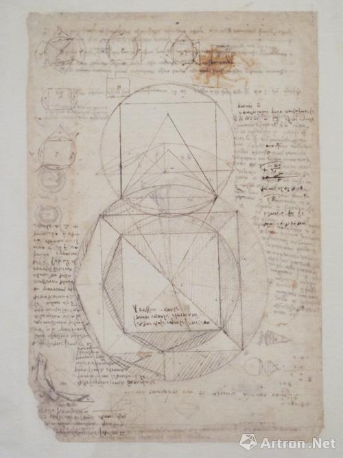 了达芬奇在研究过程中可能参阅或使用的工具,很明显的是圆规的图形,图
