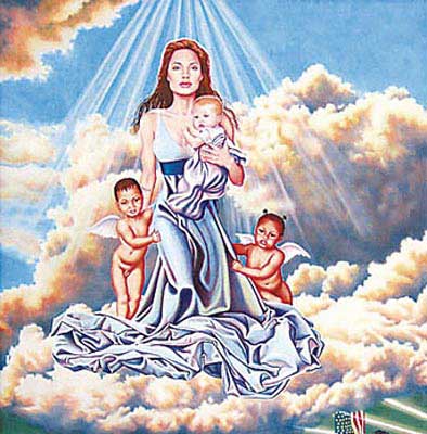 最近有幅以安吉丽娜·茱莉作为原型的圣母玛利亚油画十分火爆,居然