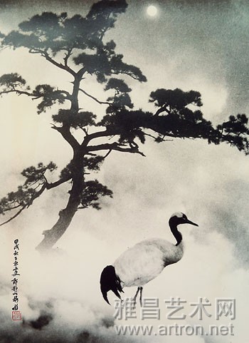 郎静山《云中白鹤 黑白照片 37×50cm