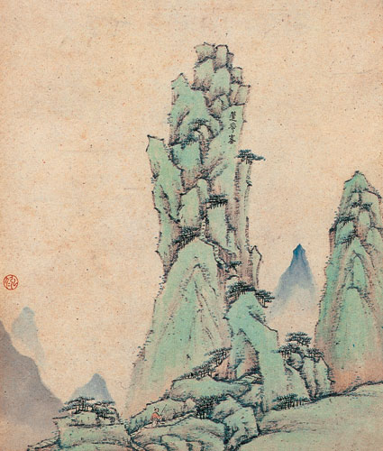 渐江 黄山图册·莲花峰 纸本设色 21.2cm×18.3cm 故宫博物院藏