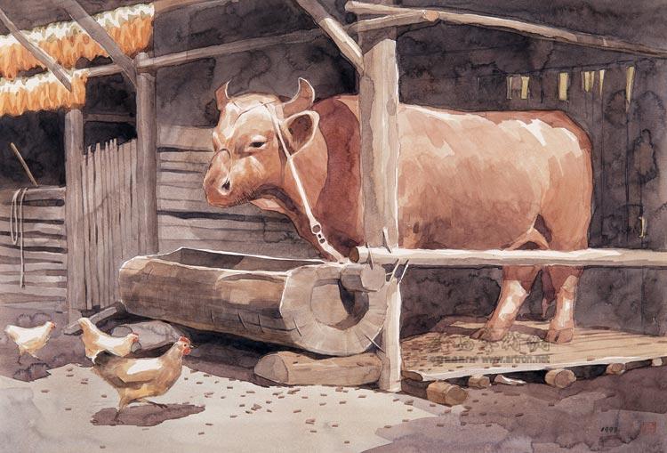 牛水彩画简单图片