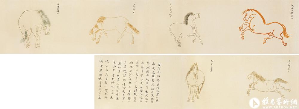 摹北魏－明诸家《白描六骏卷》<br>^-^Six Steeds after the style of Masters from Northern Wei to Ming Dynasty