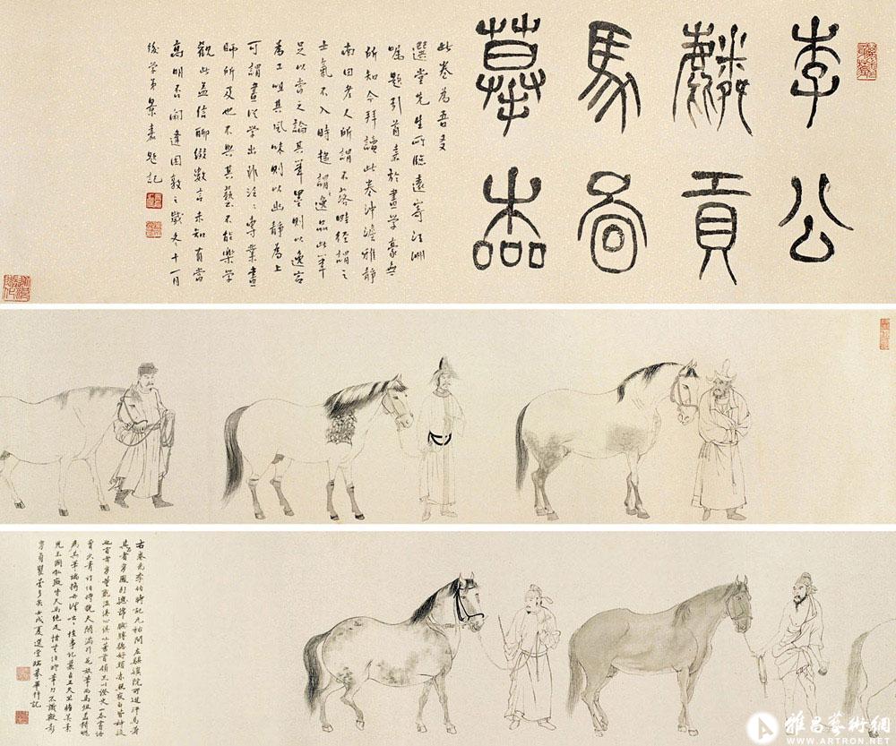 摹宋李公麟《五马图卷》<br>^-^Five Steeds after the style of Li Gonglin of Song Dynasty
