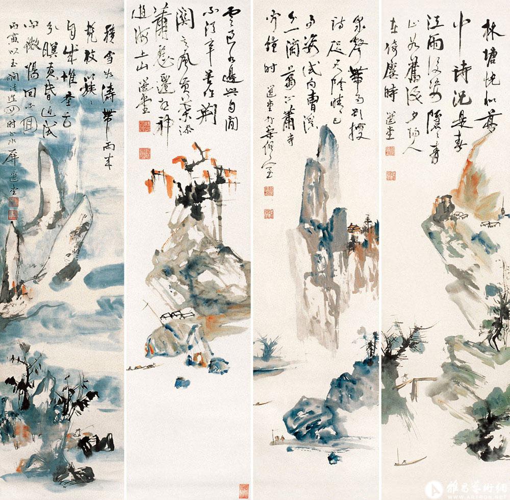 摹宋玉磵《四时山水四屏》<br>^-^Landscape of Four Seasons after the style of Yu Jian of Song Dynasty