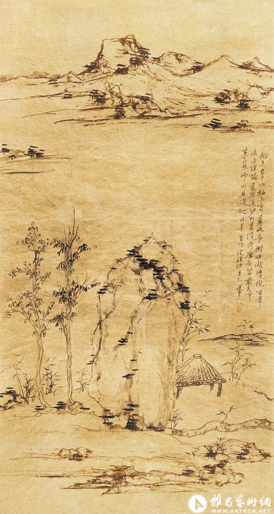 摹元倪瓒《金笺紫芝山房》<br>^-^Studio Iris after the style of Ni Zan of Yuan Dynasty