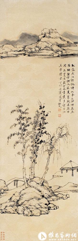 摹元倪瓒《枫落吴江》<br>^-^Maple Trees on the Riverside after the style of Ni Zan of Yuan Dynasty