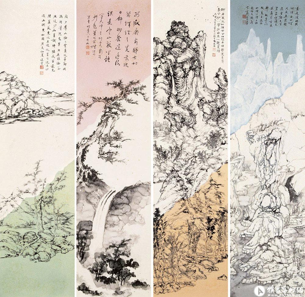 摹元四家《山水四屏》<br>^-^Landscape after the style of Four Masters of Yuan Dynasty