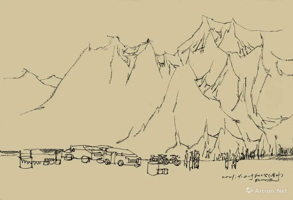 喀什速写——通往卡什库尔干的红山谷(铅笔)