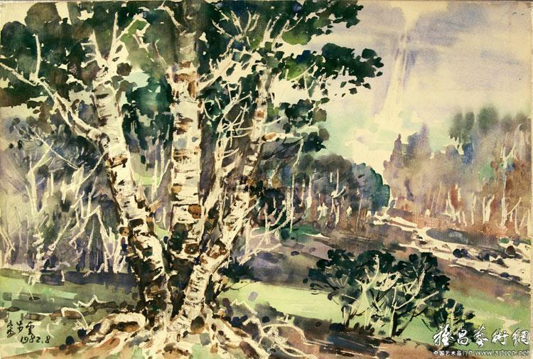 水彩画-栎桦林