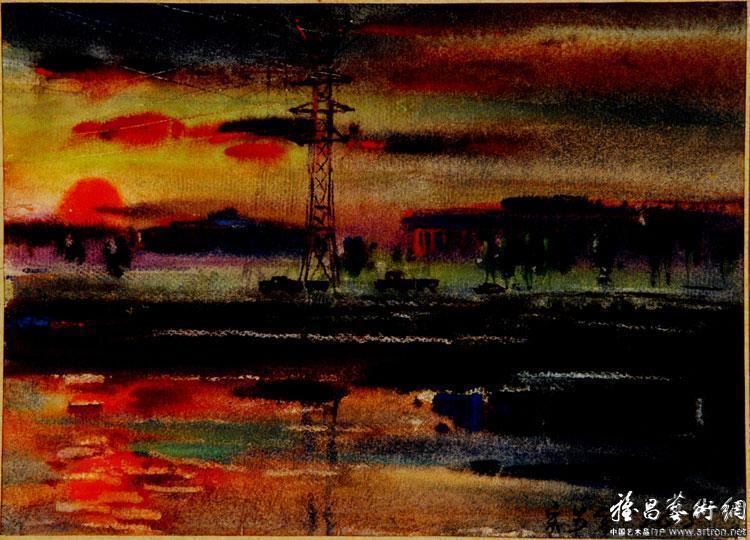 水彩画-夕阳