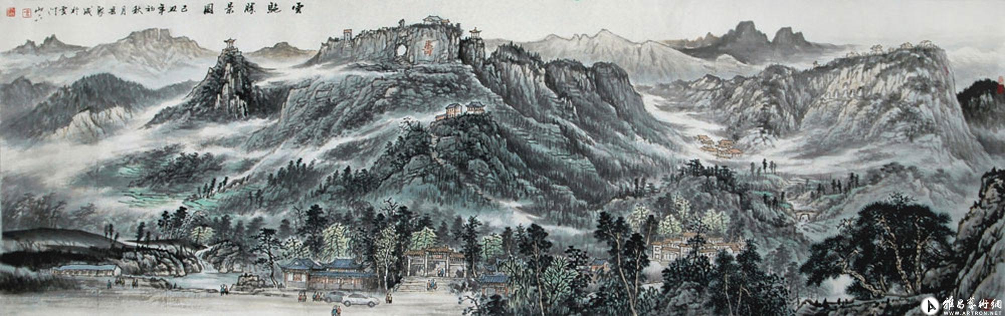 云门山全景_国画作品在线展_冯聚成作品展_冯聚成在线作品_冯聚成官方