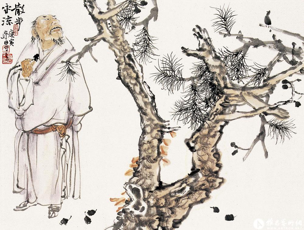 散步咏凉_古意人物作品在线展_王淼田作品展_王淼田在线作品_王淼田