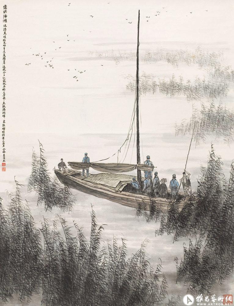 康金梅作品：忆洪泽湖－张灿民诗意画^-^Zhang Canmin Poetry Painting Recalling Hongze Lake   