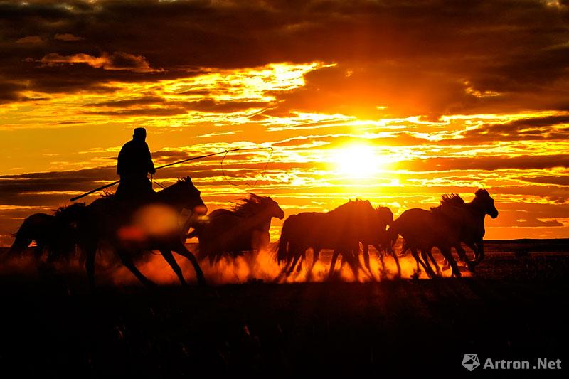 和平作品：夕阳套马