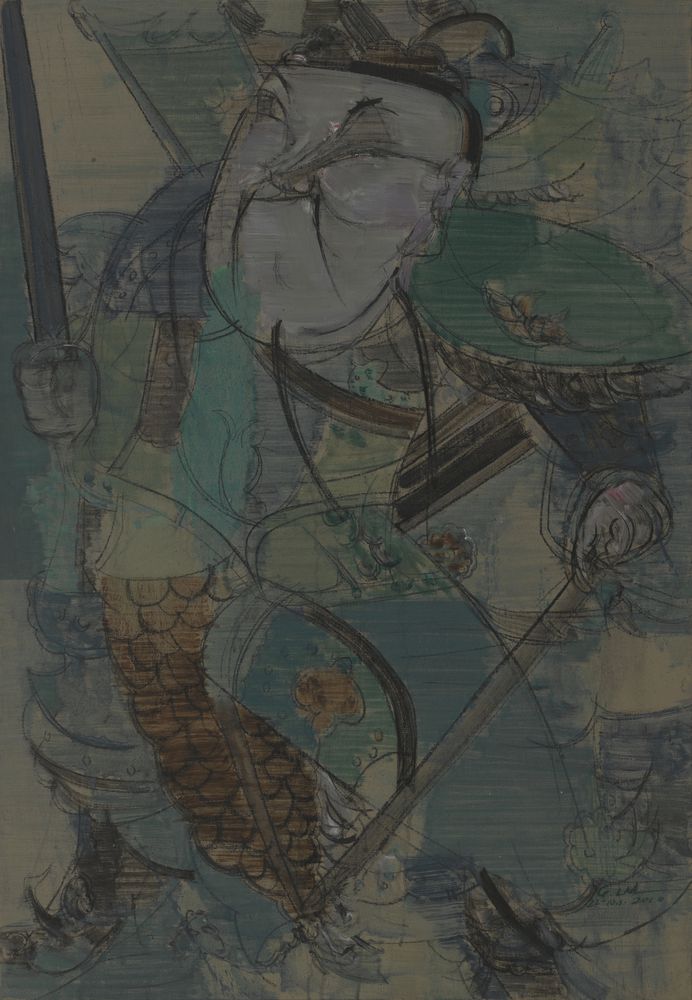 顾黎明-扬鞭门神——绿色版 -鉴证备案-雅昌艺术网——艺术品门户网站