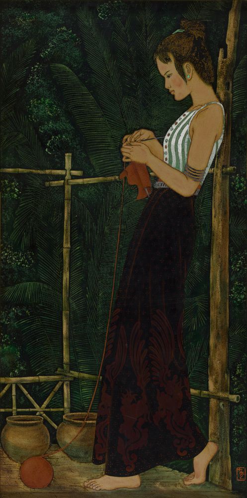 织毛衣的傣女