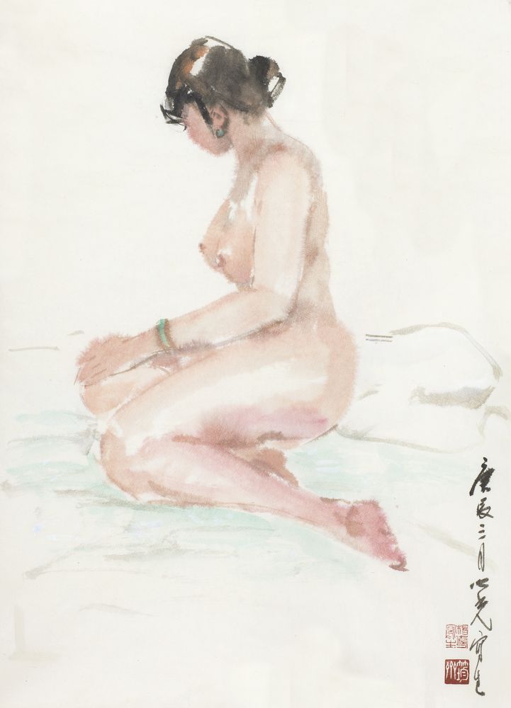 侧坐的女人体