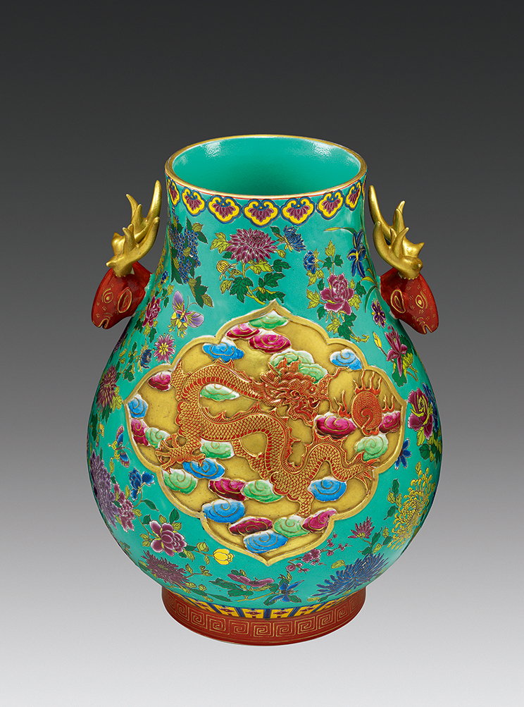 蓝地百花鹿首尊