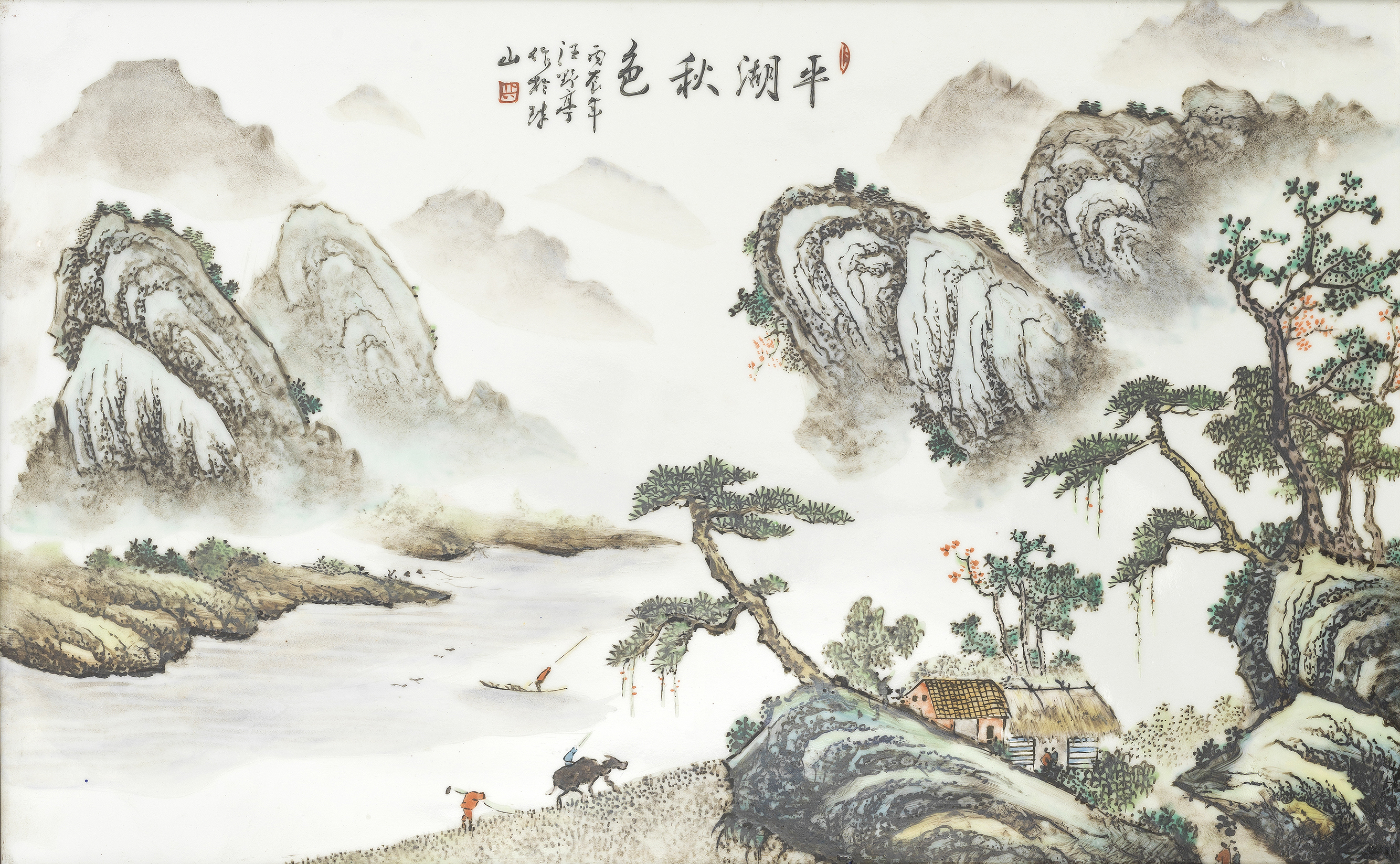 汪野亭·平湖秋色瓷板画