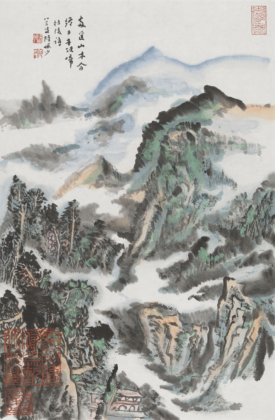 杜甫诗意图 两边山木合