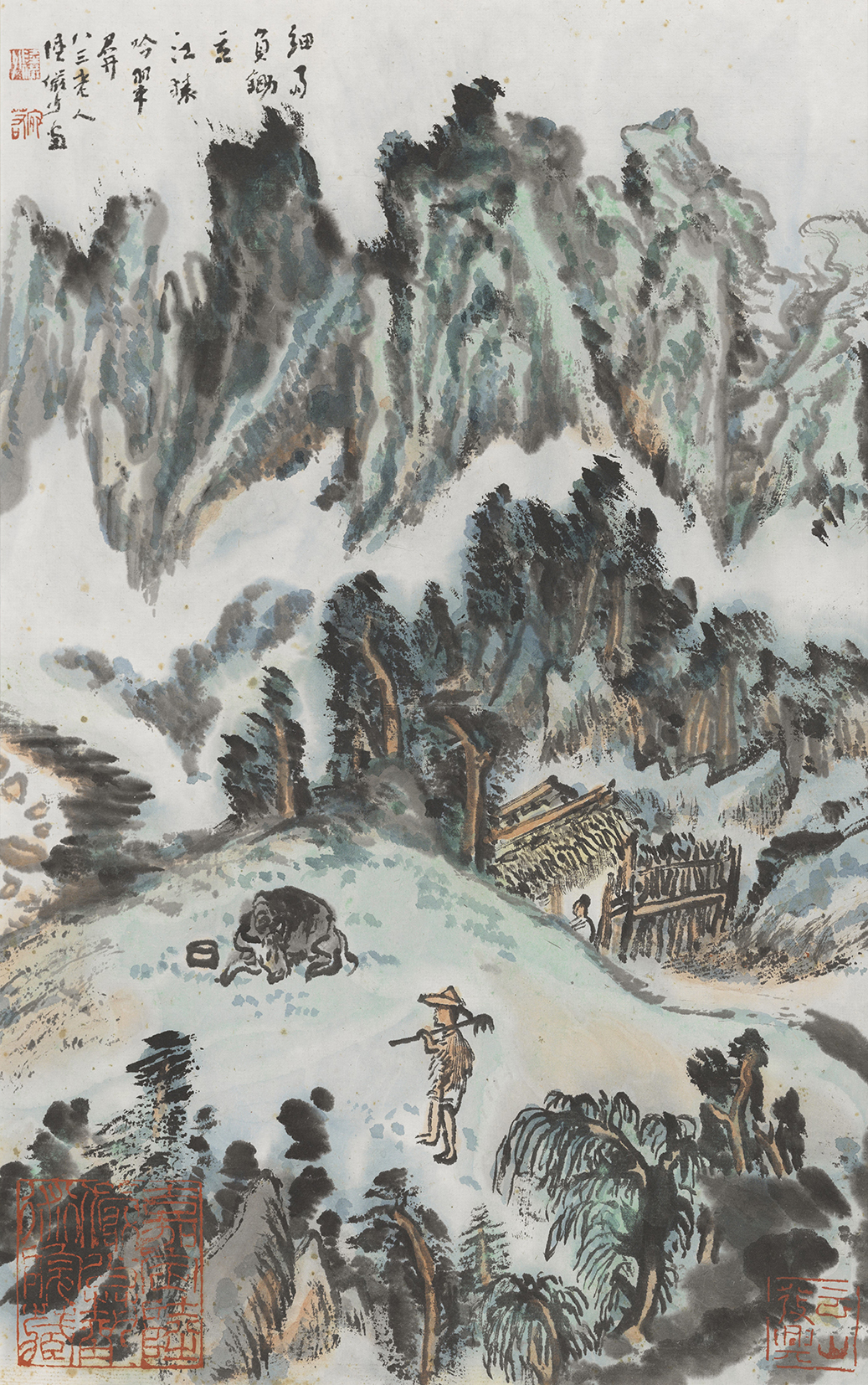杜甫诗意图 细雨负锄立