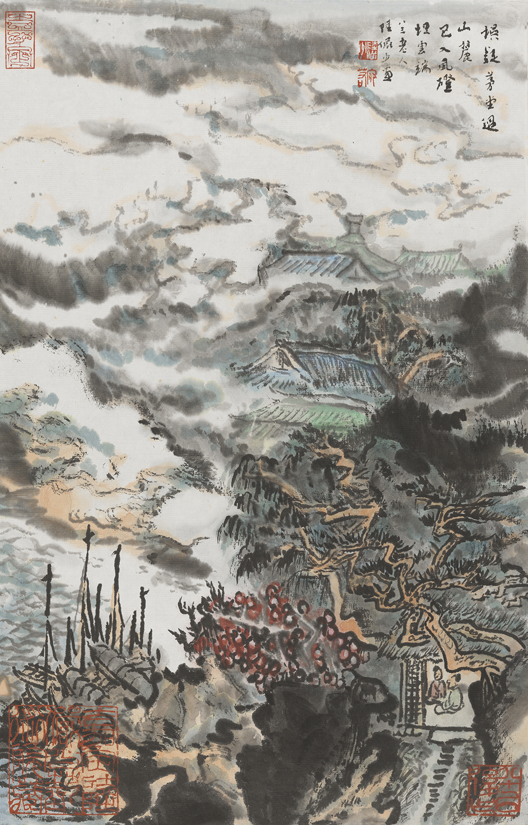 杜甫诗意图 误疑茅堂过山麓