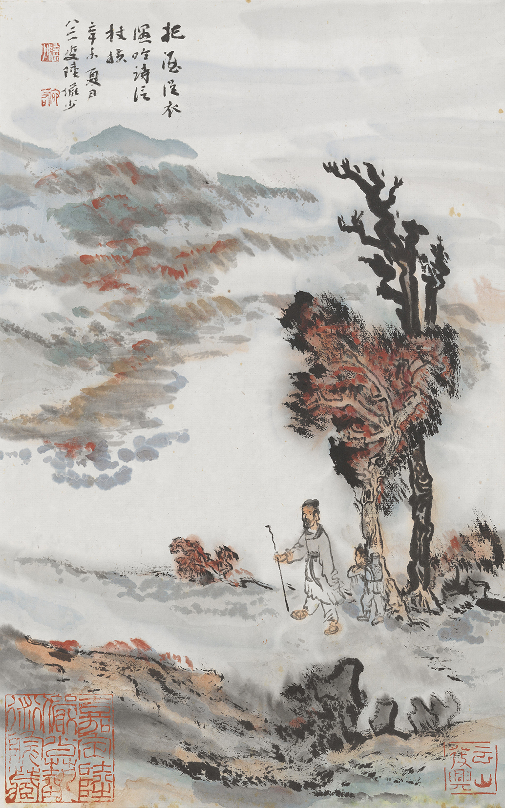 杜甫诗意图 把酒从衣湿