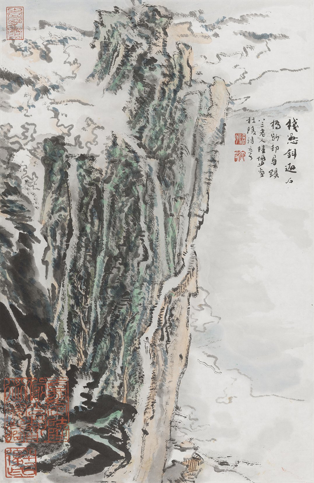 杜甫诗意图 栈悬斜避石