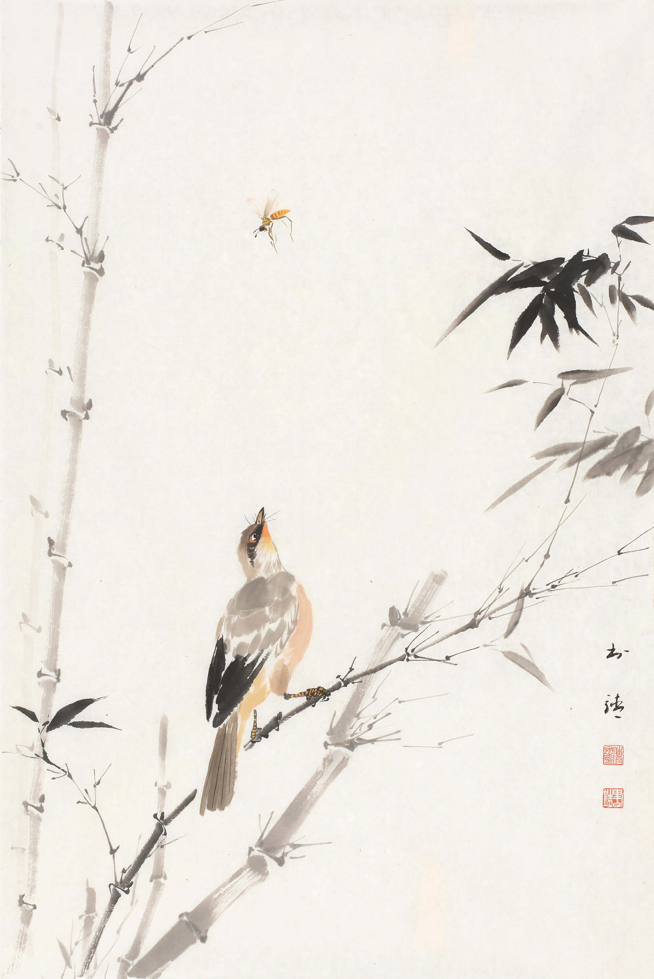 竹蜂鸟图