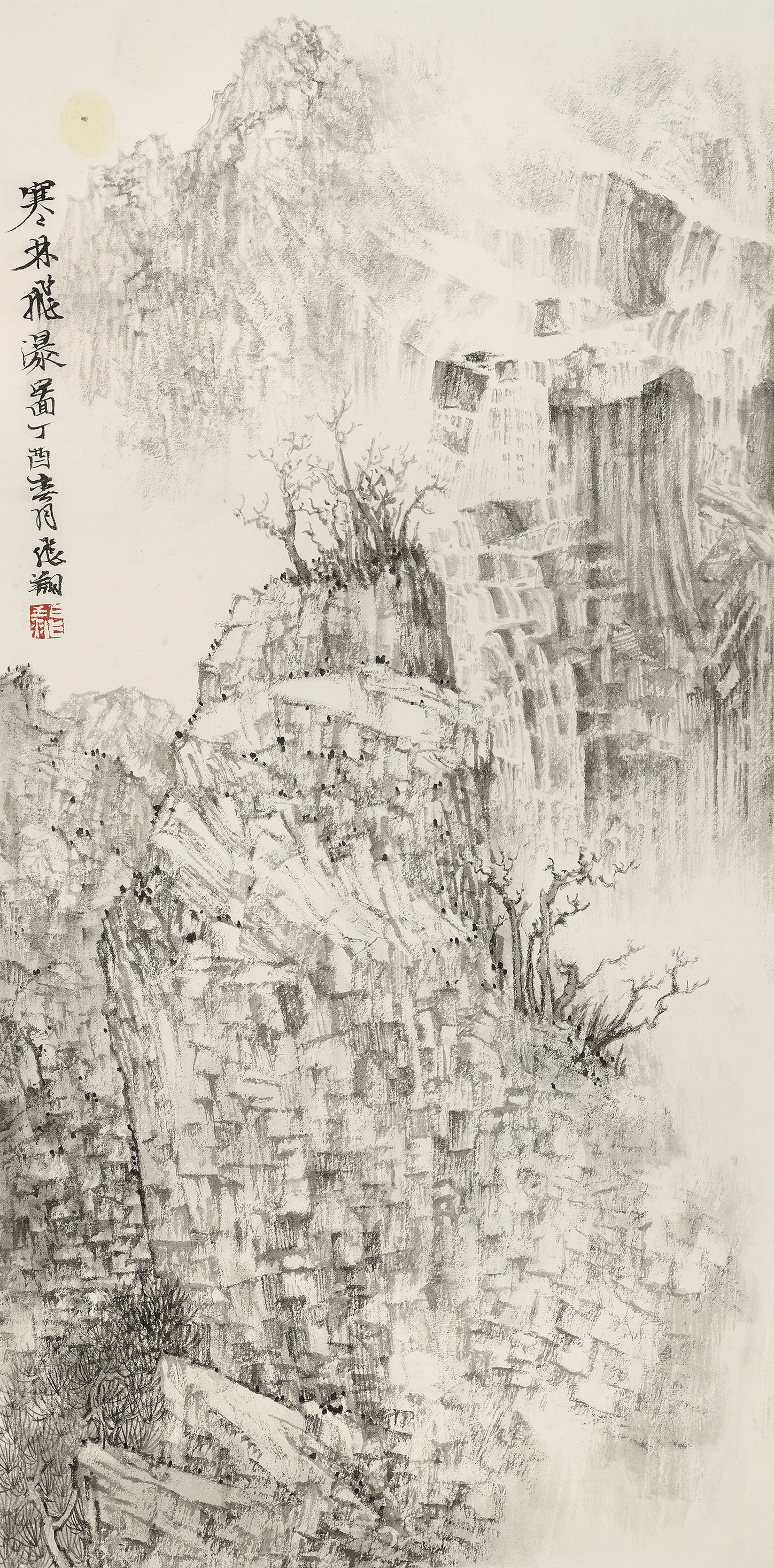 寒林飞瀑