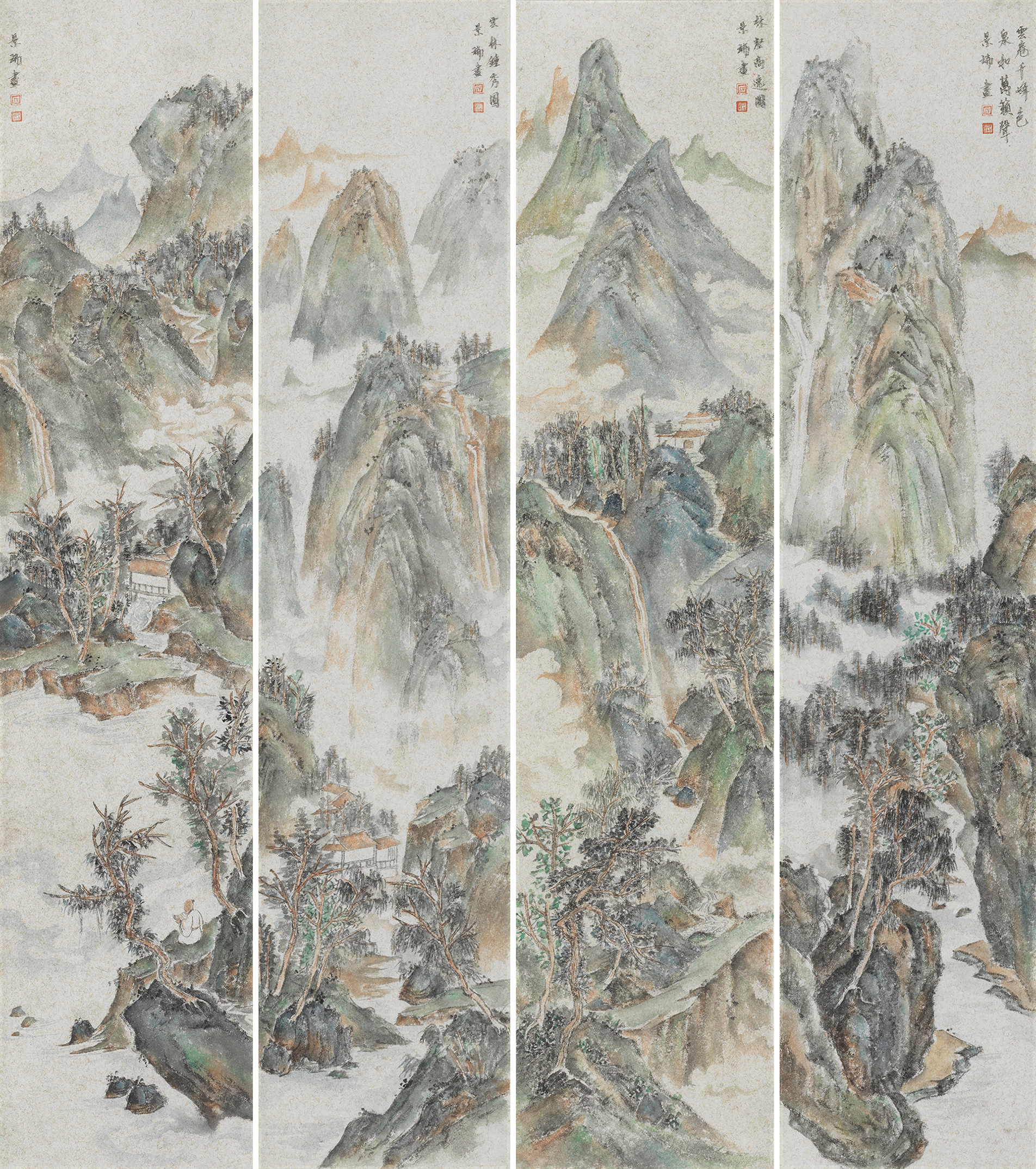 青绿山水四条屏