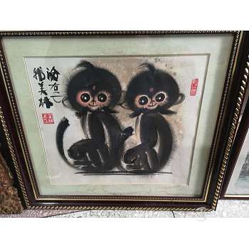韩美林双猴，冯远仕女图，暴风雨油画
