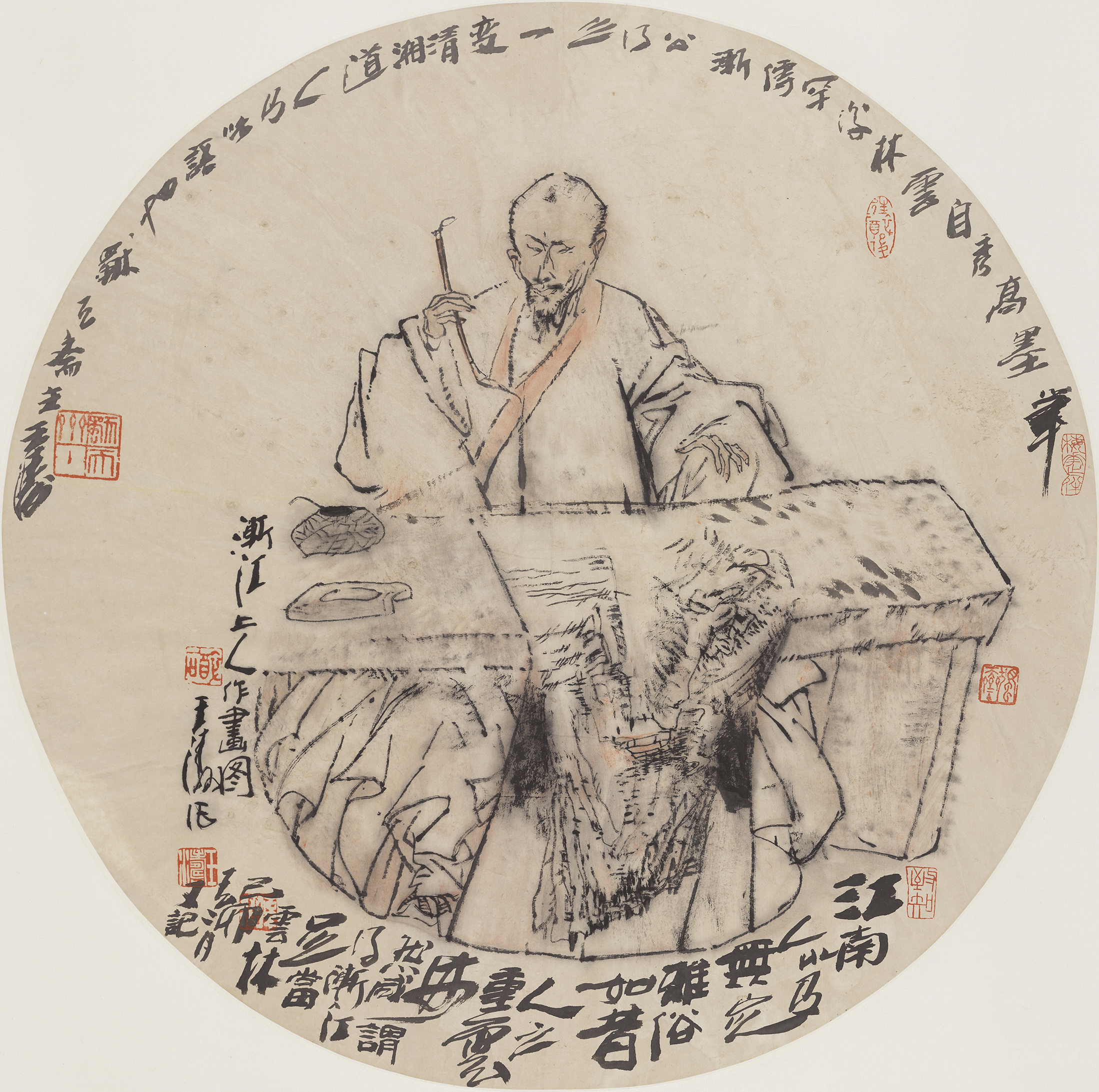 渐江上人作画图