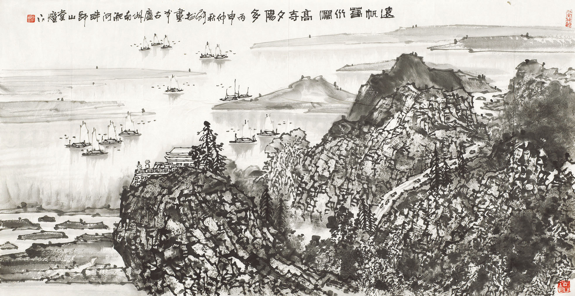 远帆春水阔  高寺夕阳多