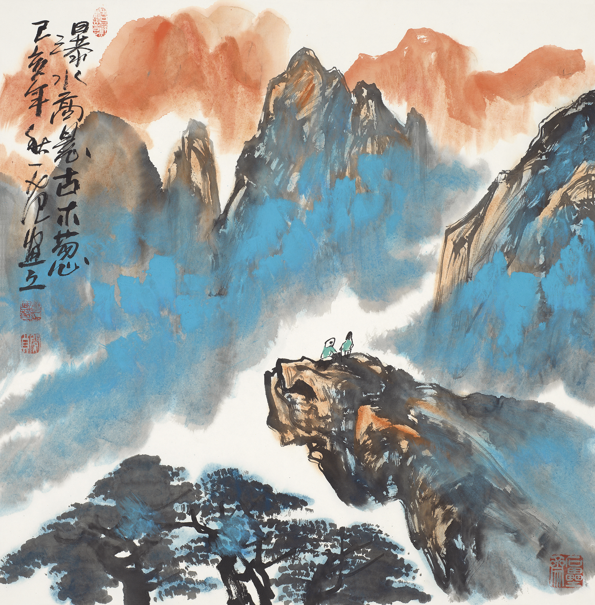 瀑水高悬古木葱