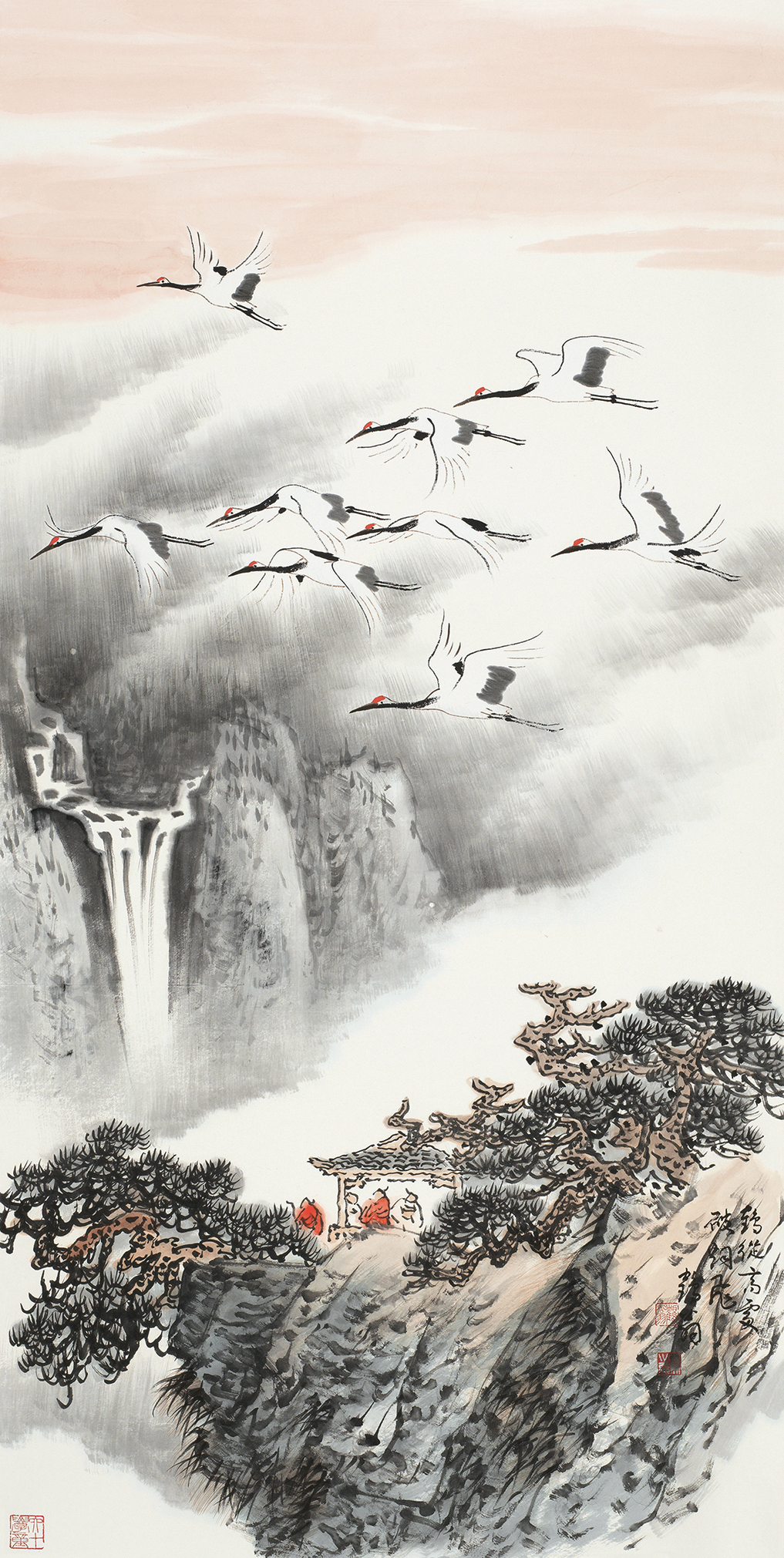 鹤从高处破烟飞
