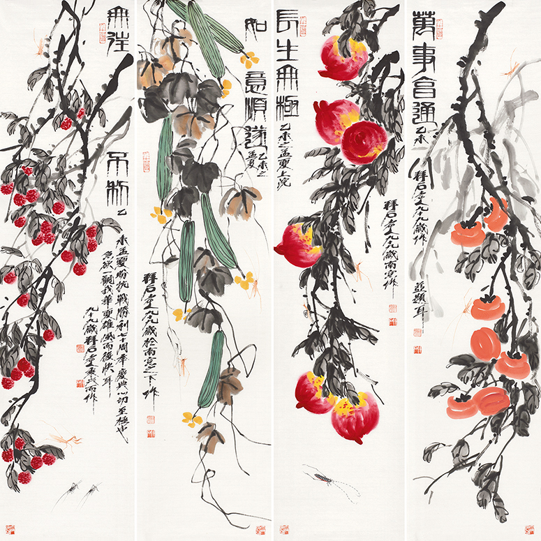 百福具臻▪花鸟四条屏1