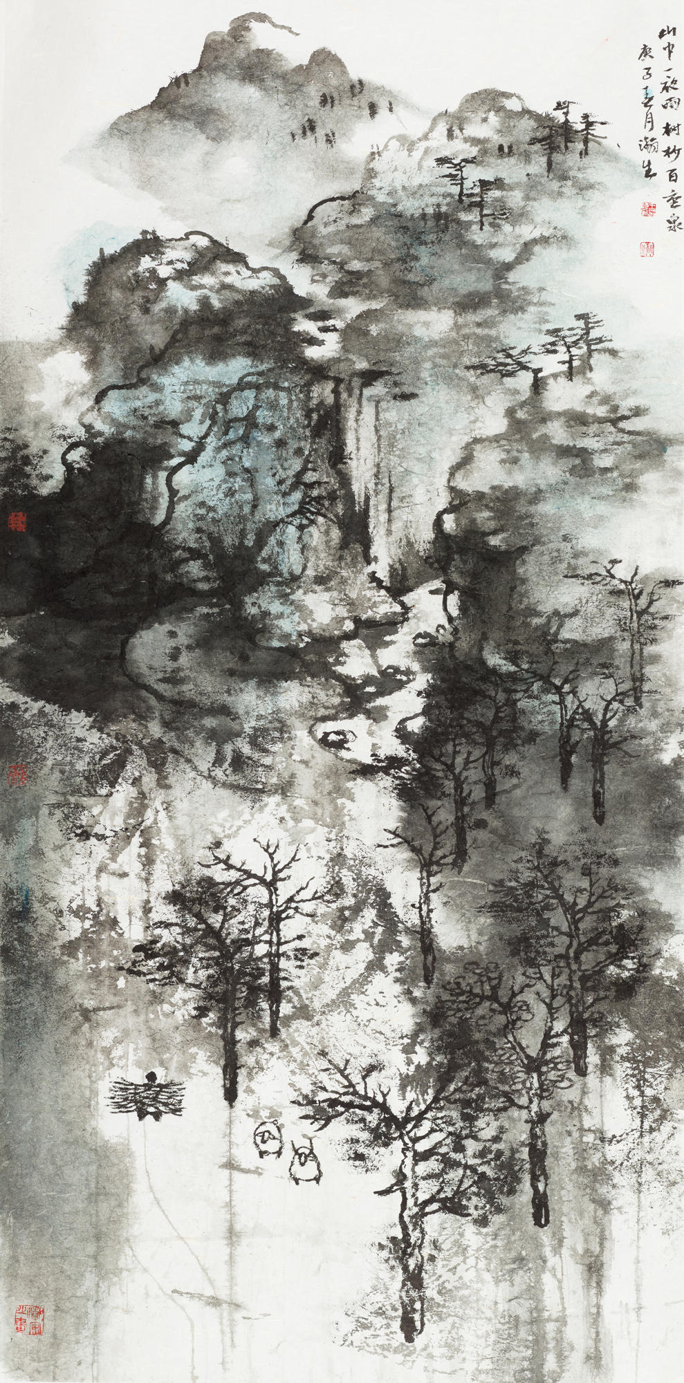 山中一夜雨  树杪百重泉