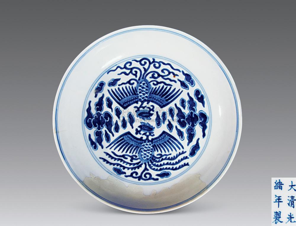 【清光绪 青花对凤纹盘】拍卖品_图片_价格_鉴赏_清代青花瓷器_雅昌