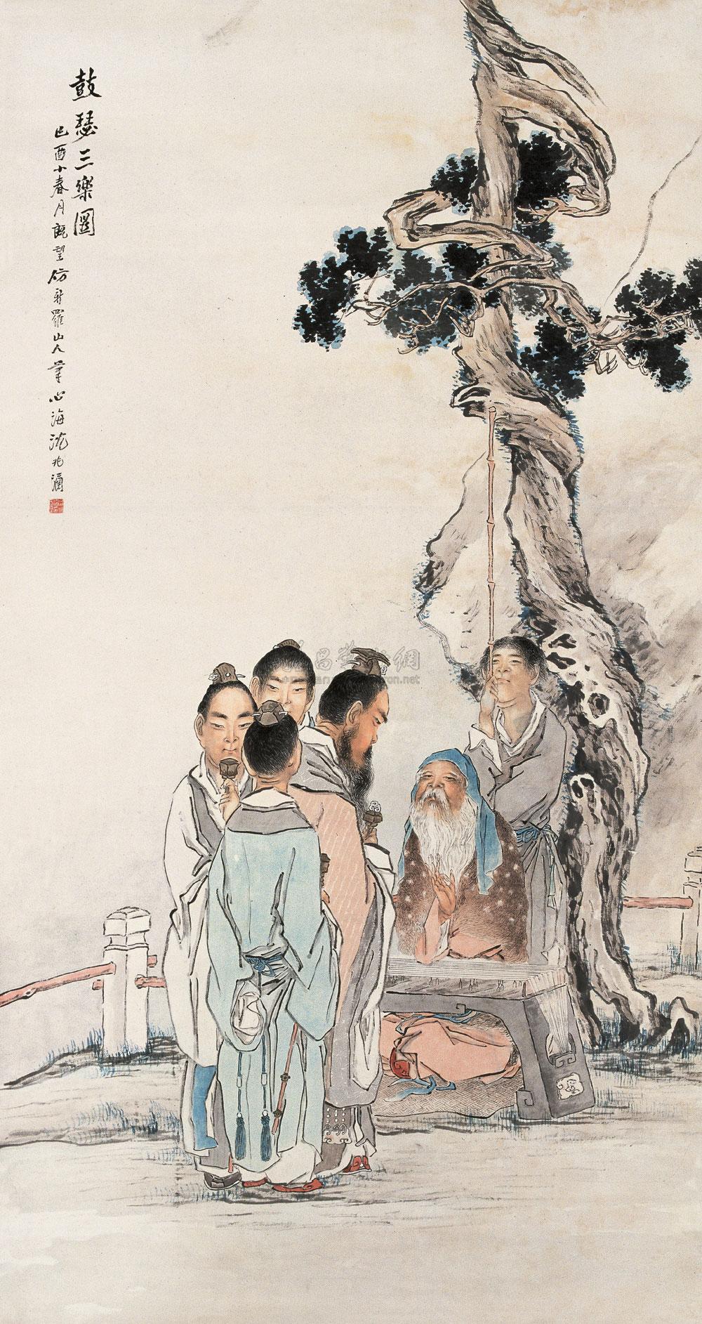 0210 鼓瑟三乐图 立轴 设色纸本