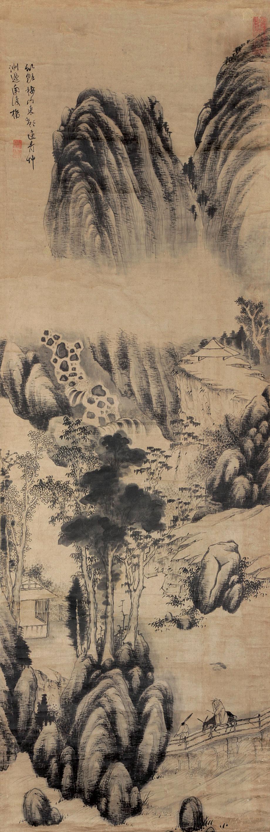 0199烟溪林霭立轴水墨绫本