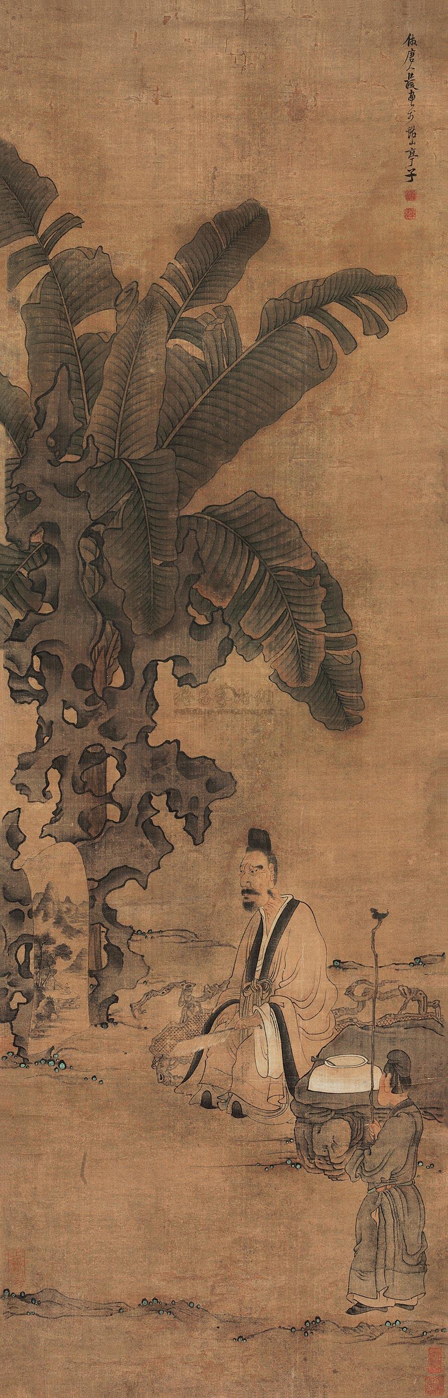 1221 仿唐人蕉阴赏古图 立轴 设色绢本