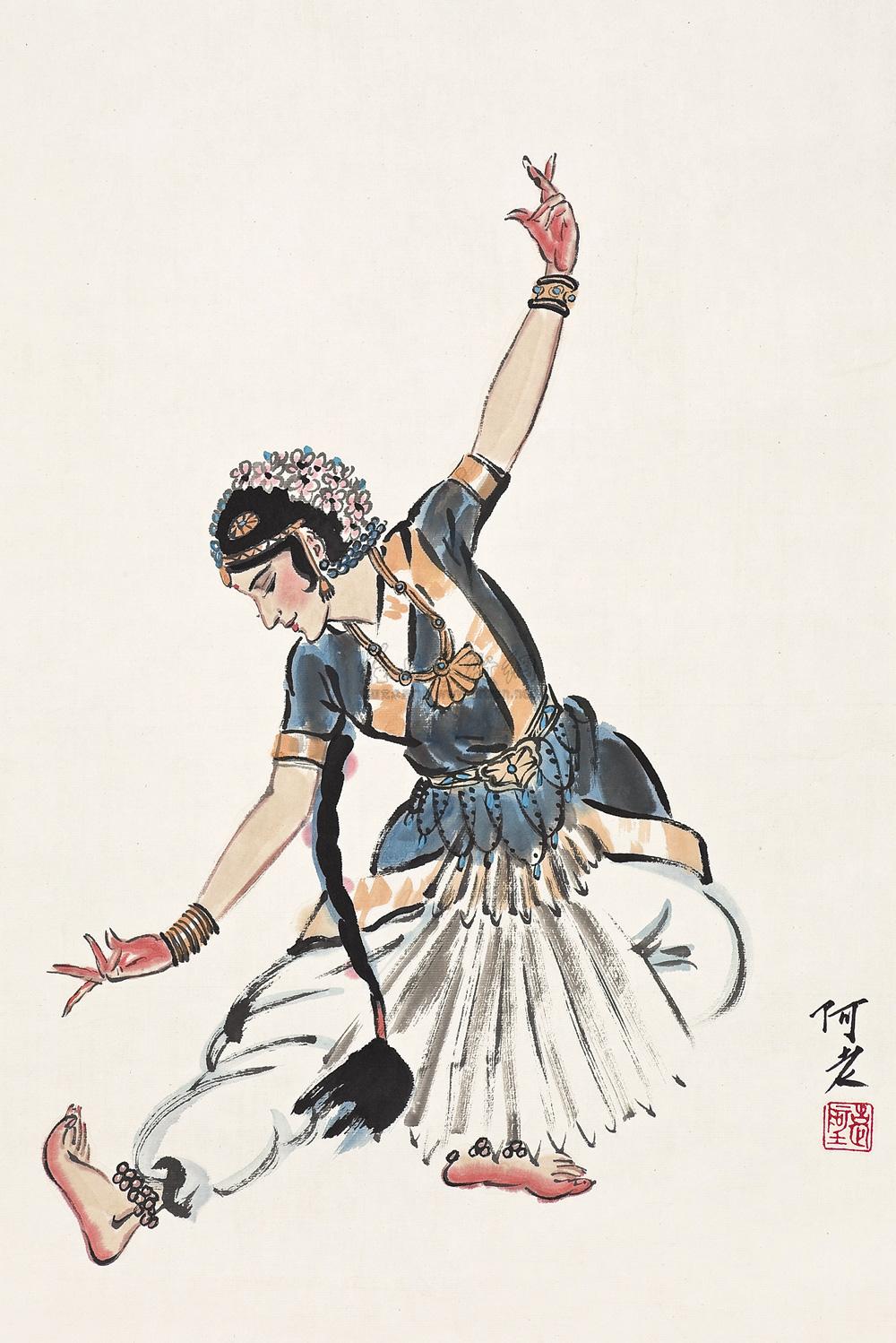 0284舞蹈人物挂轴设色纸本