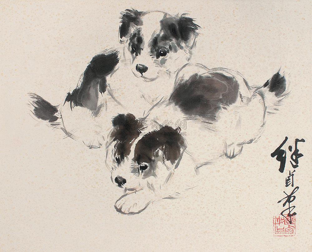 0205 双狗图 镜心 设色纸本