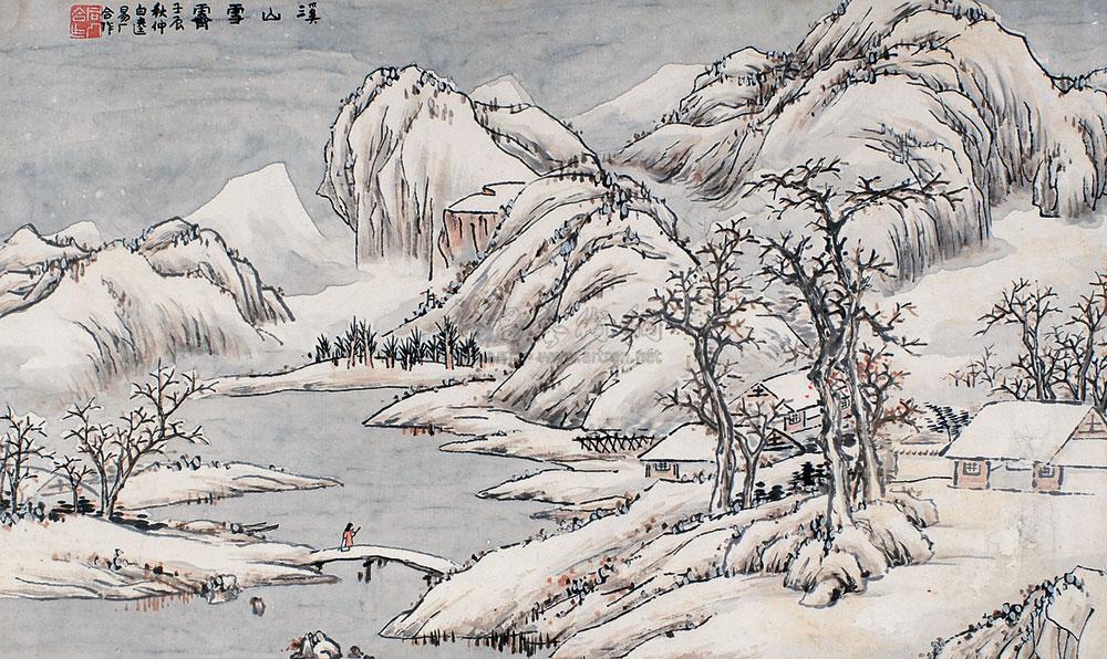 0235溪山雪霁图横幅设色纸本