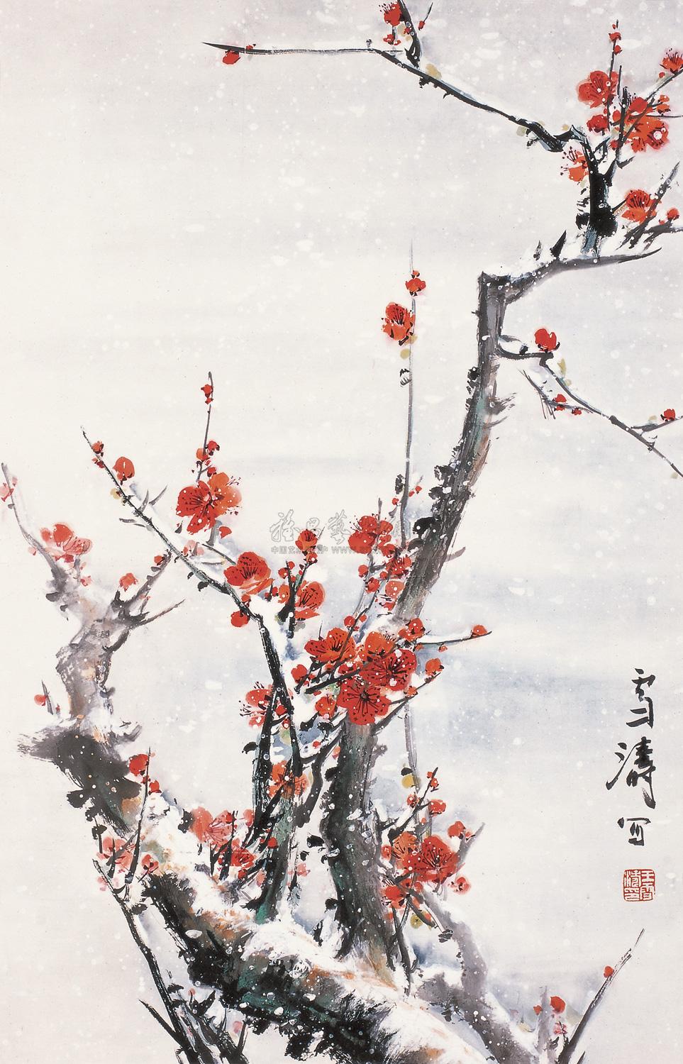 0348雪梅镜框设色纸本